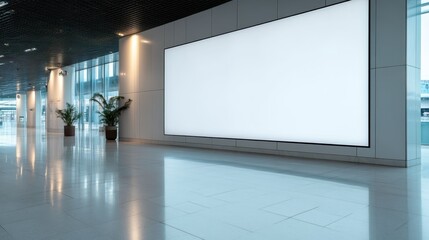 A spacious, minimalist environment featuring a prominent blank screen, inviting endless creativity and imagination in a modern setting filled with potential.