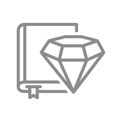 Diamond on a book line icon. Represents knowledge, elite education, or premium content symbol. Vector illustration