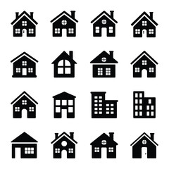 Collection of black house and building icons