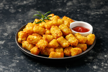 Homemade Baked Fried Tater tots Potatoes with Ketchup