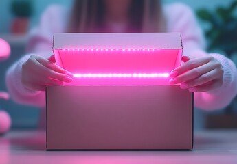 Unboxing Mockup Glowing Pink LED Box Reveal