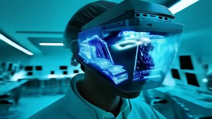 Future Healthcare Professional Immersed in Augmented Reality Simulations in Bright Lab - Powered by Adobe