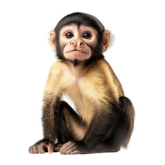 Fototapeta premium Cute baby monkey sitting and looking at the camera isolated on transparent background