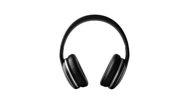 black headphones isolated on white background , transparent png 