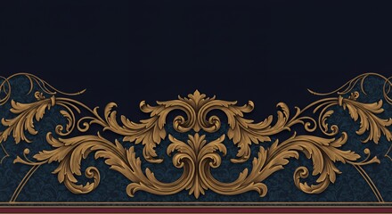 Elegant Gold Baroque Ornament on Dark Blue Background