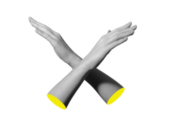 Hand crossed gesture with fingers expressing refusal, prohibition, and rejection. Female arm showing