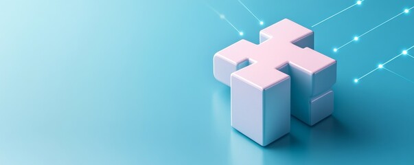 Obraz premium 3D Cross Icon with Data Connection on Blue Background, Connectivity , Network