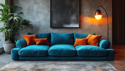 Teal Velvet Sofa Mockup Modern Living Room Design