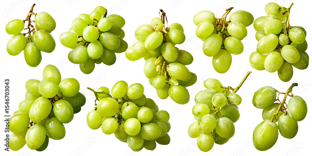 Aufkleber cluster of ripe green grapes displayed separately on a transparent background showing various shapes