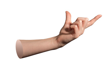 Hand holding big object between thumb and forefinger in pinch gesture showing size and measurement.