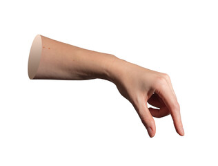 Hand holding fingers in closeup side view with forefinger and thumb pinching to measure or grasp