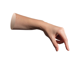 Hand holding fingers in closeup side view with forefinger and thumb pinching to measure or grasp