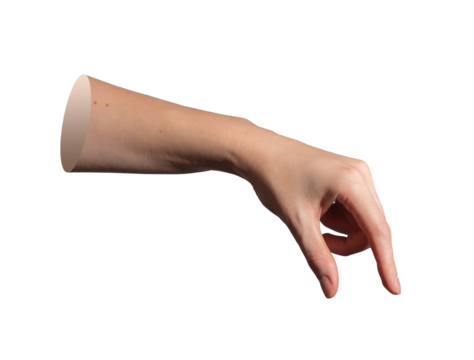 Hand holding fingers in closeup side view with forefinger and thumb pinching to measure or grasp