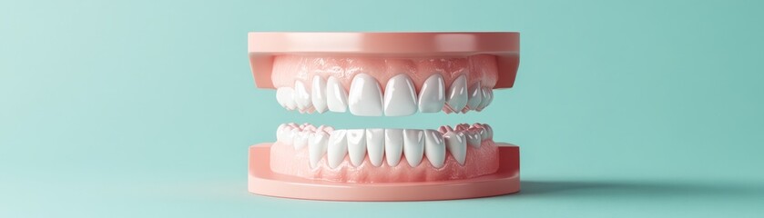 Dental Model with White Teeth on Pastel Background, dentistry, orthodontics