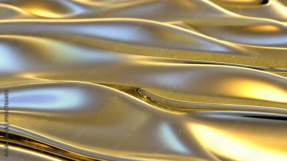 Aufkleber abstract flow of golden metallic liquid with soft waves and shimmering highlights under light reflec