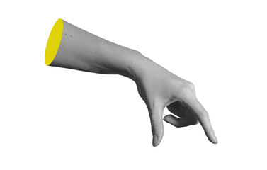 Hand holding pose close up with fingers pinching and thumb gripping in precise motion. Side view of
