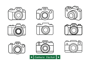 Camera line art vector bundle  illustration