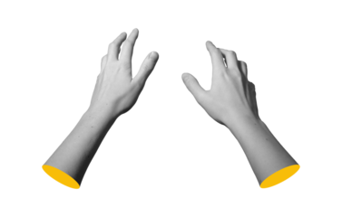 Hands stretching forward with open spread fingers and smooth wrists. Pair of female arms extending