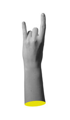 Horn finger gesture at rock music concert. Woman s hand and arm pose showing pinky, index,