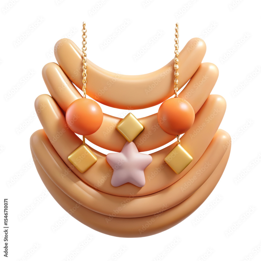 Poster high quality 3d rendering plasticstyle icon with golden chains,orange spheres,and star in a modern a