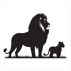 Silhouette vector of a lion standing on a white background