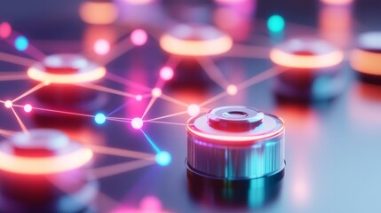 Glowing Network Nodes Tech Connection Concept, Connection, Network