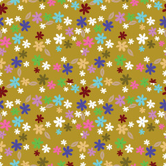 Artistic simple branches flowers peonies, dahlia and buds with leaves seamless pattern. Vector hand drawn. Retro, vintage, pastel print. Template for design, fabric, fashion, wallpaper, textile
