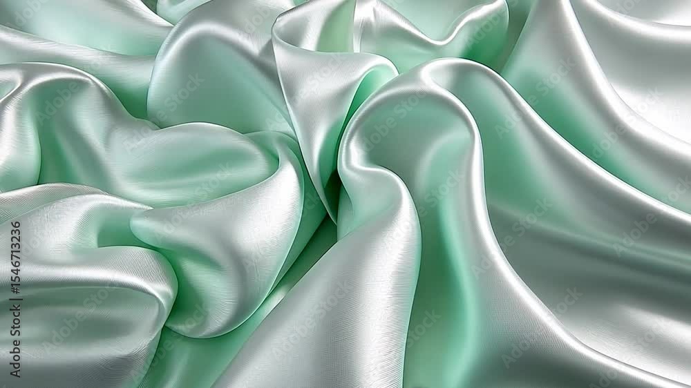 Poster luxurious light mint satin fabric draped in soft waves and pleats creating an elegant texture backgr