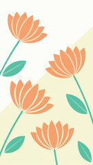 Artistic floral illustration with orange flowers and teal stems on a light background