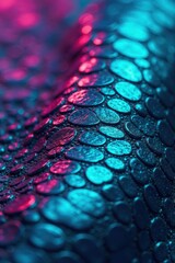 Shimmering teal and violet snakeskin, holographic iridescence , cold, mystical