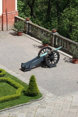 Vintage canon artilery in castle view