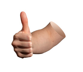 Thumb up hand gesture in approval position, showing agreement, consent, and confirmation. Female