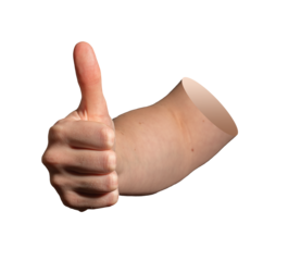 Thumb up hand gesture in approval position, showing agreement, consent, and confirmation. Female