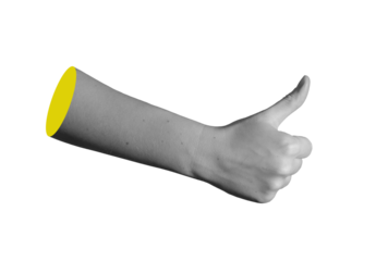 Thumb up hand sign in approval and acceptance position, showing consent, support, and agreement.
