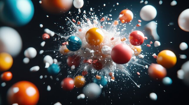 A dynamic explosion of colorful particles creates an energetic visual spectacle, representing creativity and chaos in an artistic abstract representation of motion.
