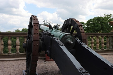 Vintage canon artilery in castle view