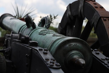 Vintage canon artilery in castle view