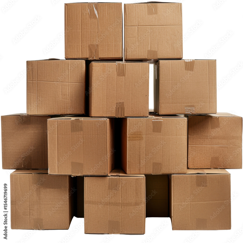 Poster stacked cardboard boxes create sturdy and organized display, perfect for storage or shipping needs