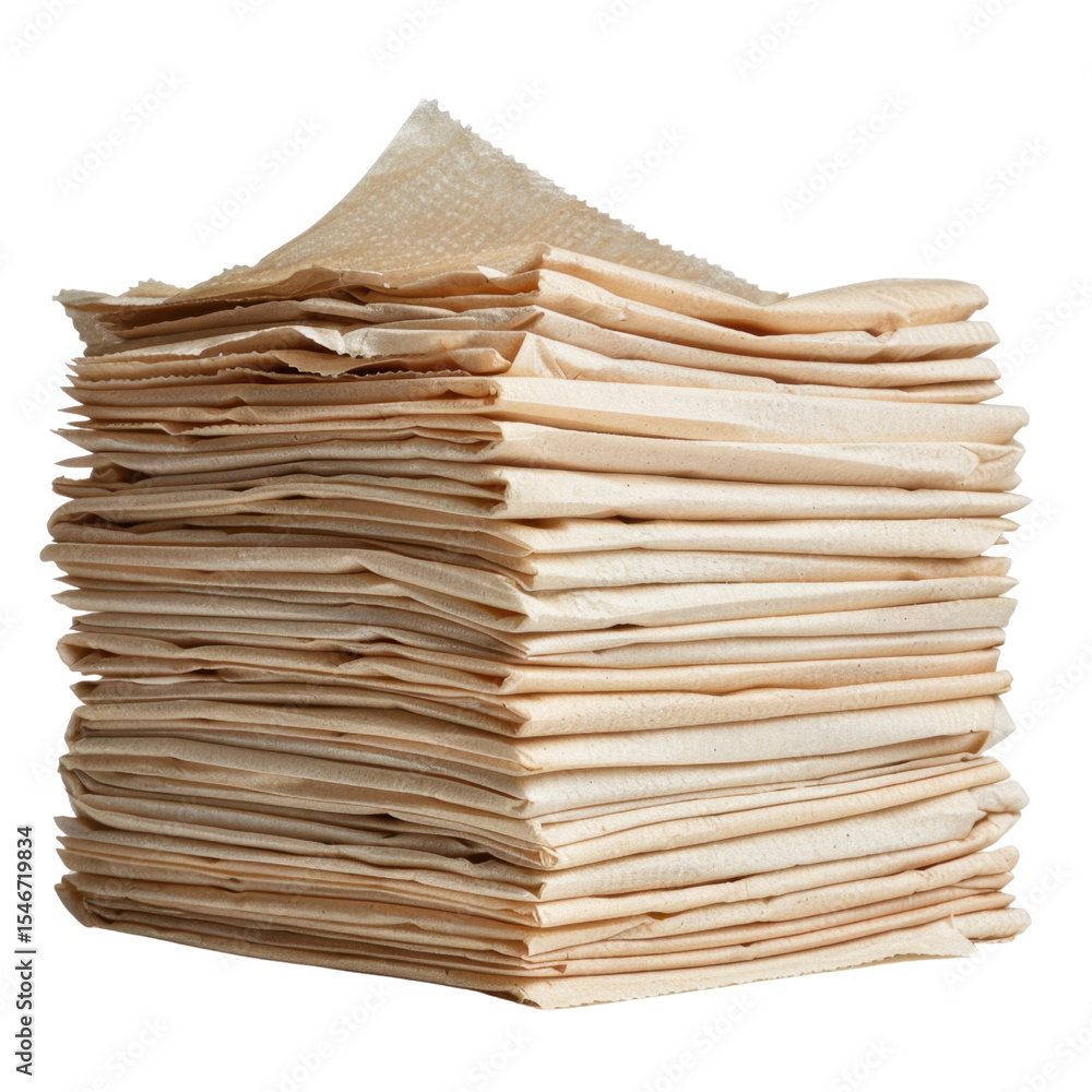 Poster stack of neatly arranged paper sheets, showcasing textured surface and light beige color, evoking se