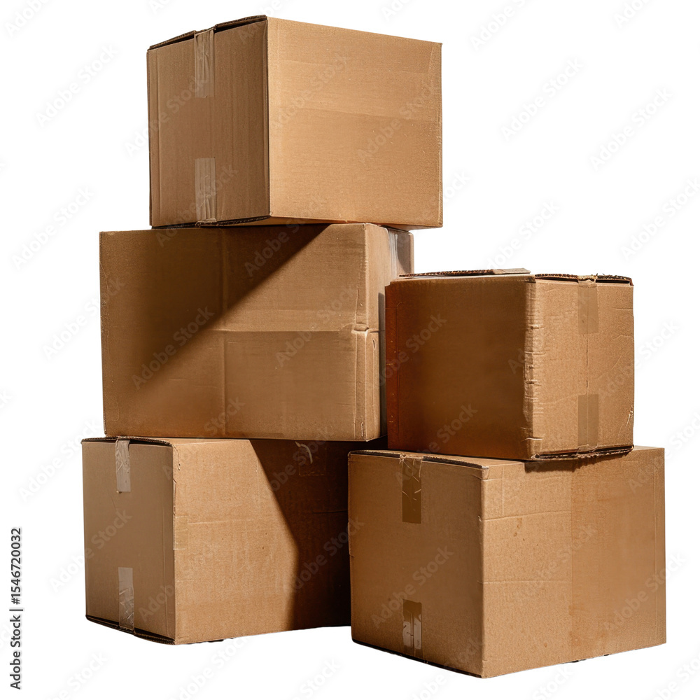 Poster stacked cardboard boxes create practical and organized storage solution, perfect for moving or shipp