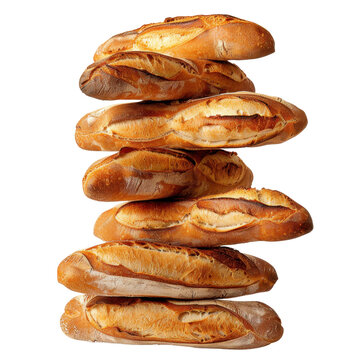 Freshly baked bread loaves stacked high, showcasing golden brown crust and soft interior, perfect for any meal or occasion