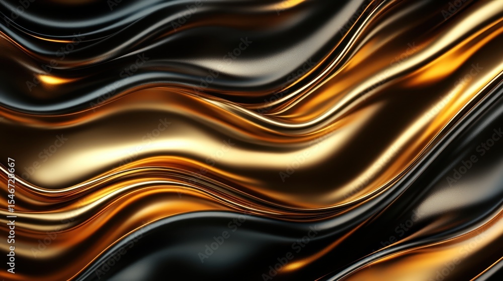 Aufkleber a mesmerizing abstract composition of flowing metallic waves blending black and gold, showcasing the