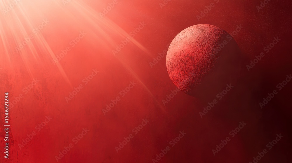 Poster red planet in a hazy, sunlit space.