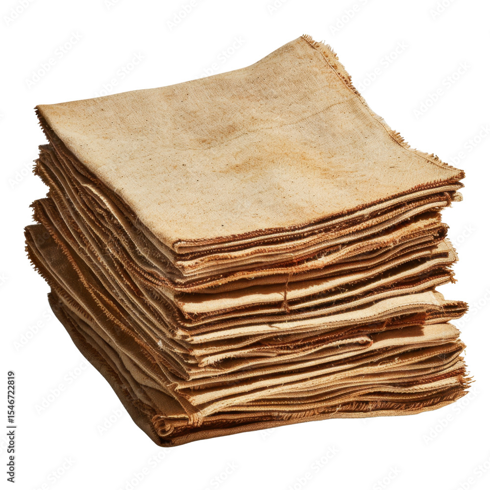 Poster stack of fabric squares, ideal for various crafting projects or cleaning tasks, showcasing natural t