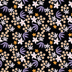 Artistic simple branches flowers peonies, dahlia and buds with leaves seamless pattern. Vector hand drawn. Retro, vintage, pastel print. Template for design, fabric, fashion, wallpaper, textile
