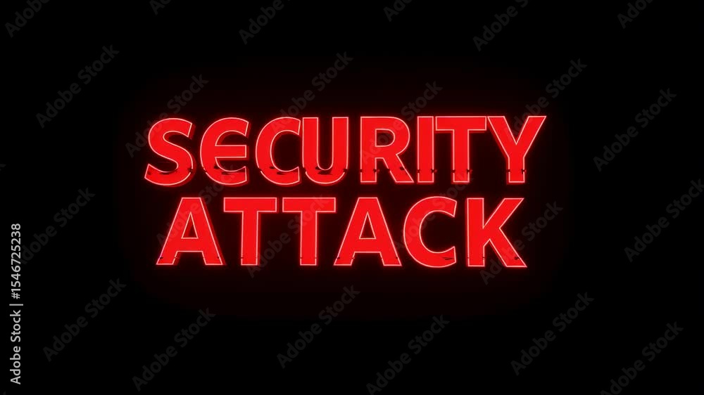 Poster red text 'security attack' with glitched effect on black background, internet hacker warning concept
