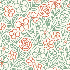 Elegant Floral Pattern Seamless Design with Red and Green Flowers