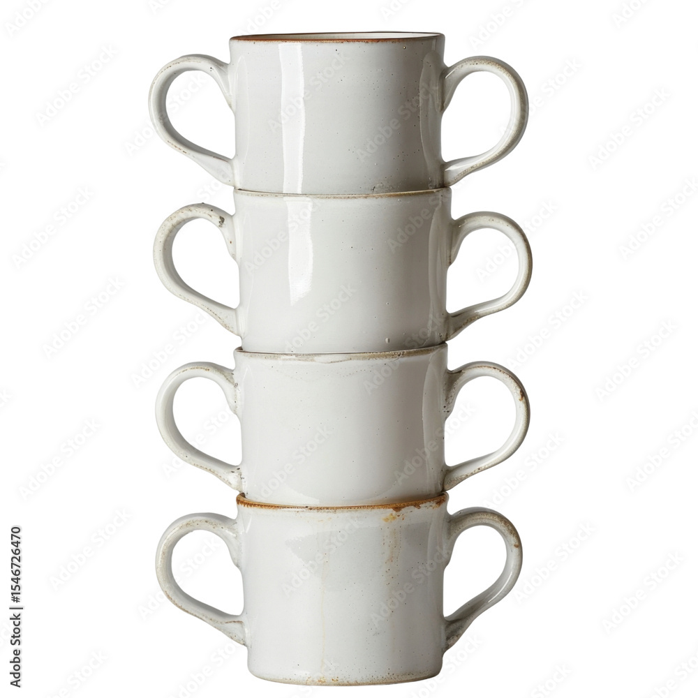 Aufkleber stacked white ceramic cups create minimalist and elegant display, showcasing their simple design and