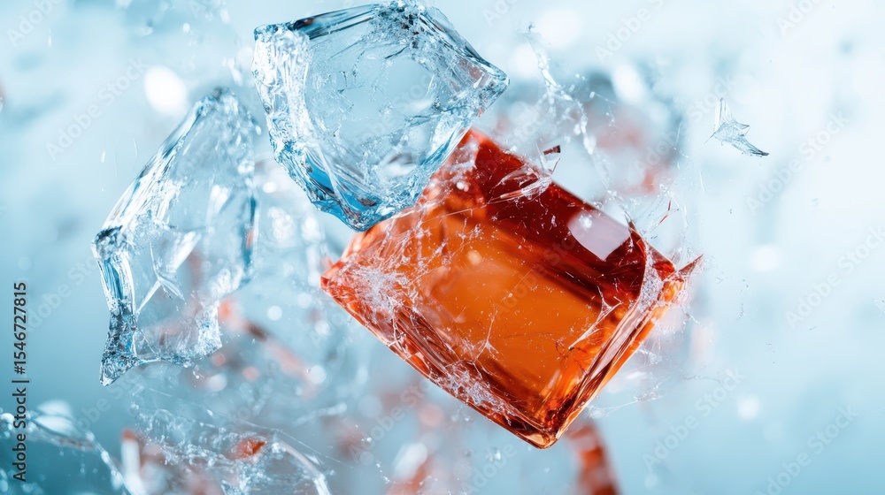 Poster the image captures an exciting moment of ice cubes crashing into a glass of red liquid, creating a v