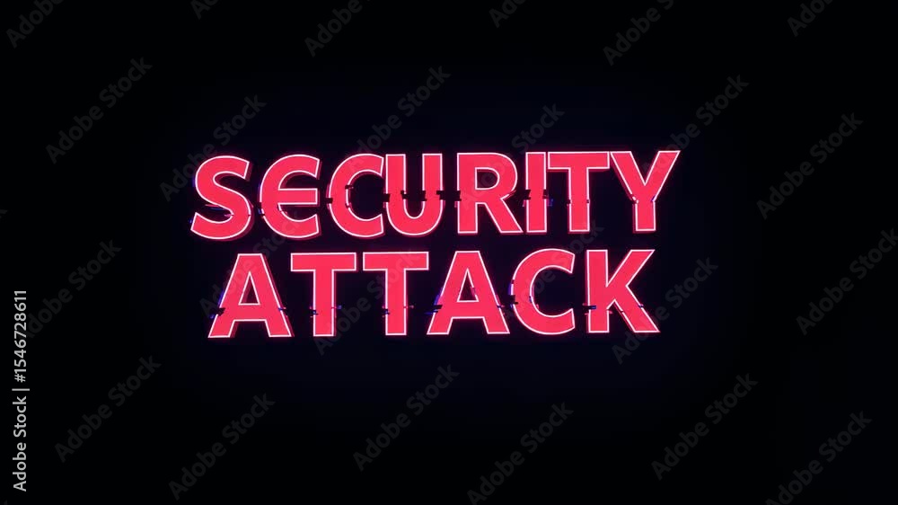 Poster red security attack text with glitch effect. cyber security and digital data protection concept anim